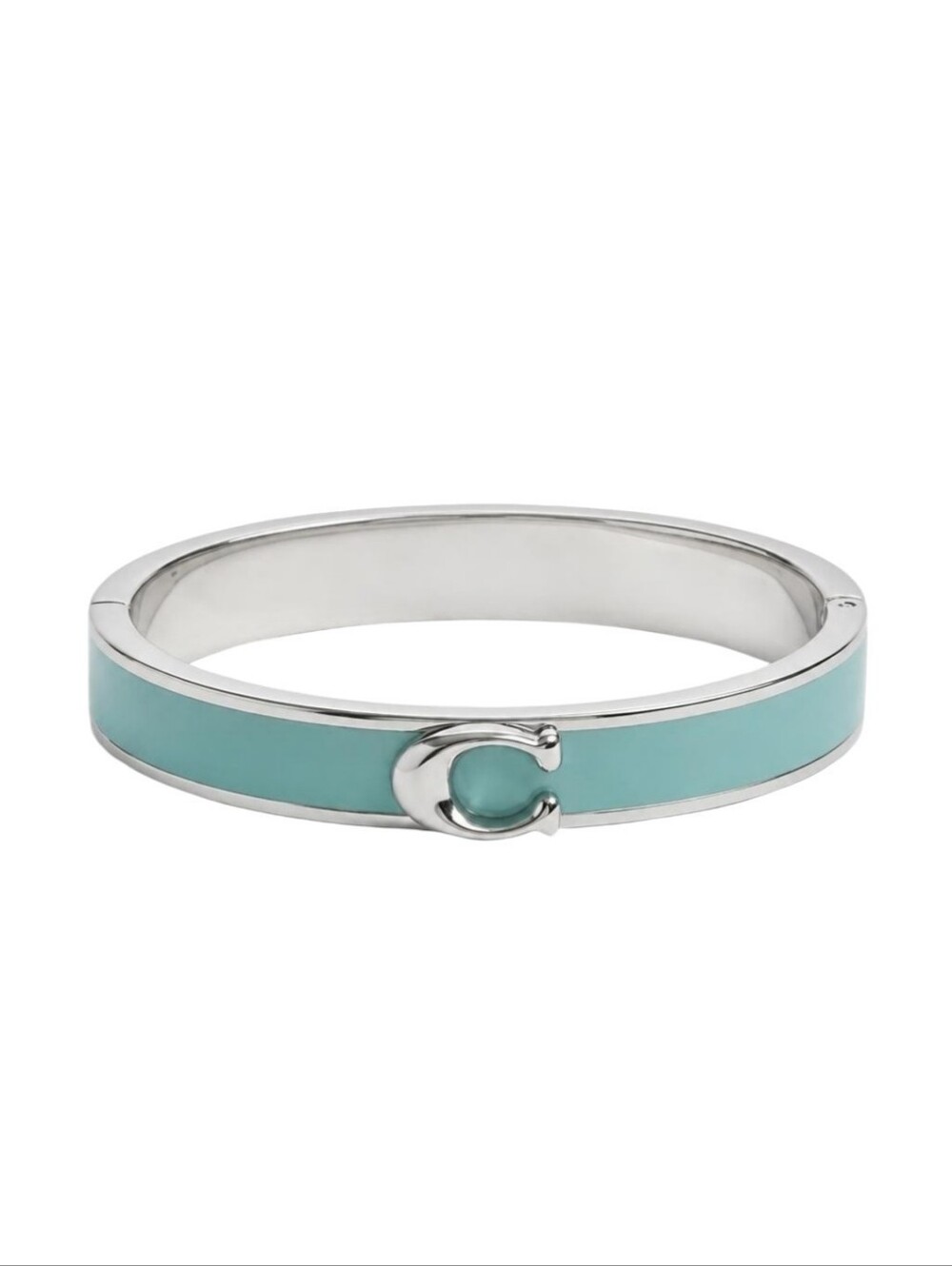 Coach Silver-Tone Turquoise Enamel Bangle with C Logo